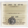 1905 Canada 5-cents ICCS Certified EF40