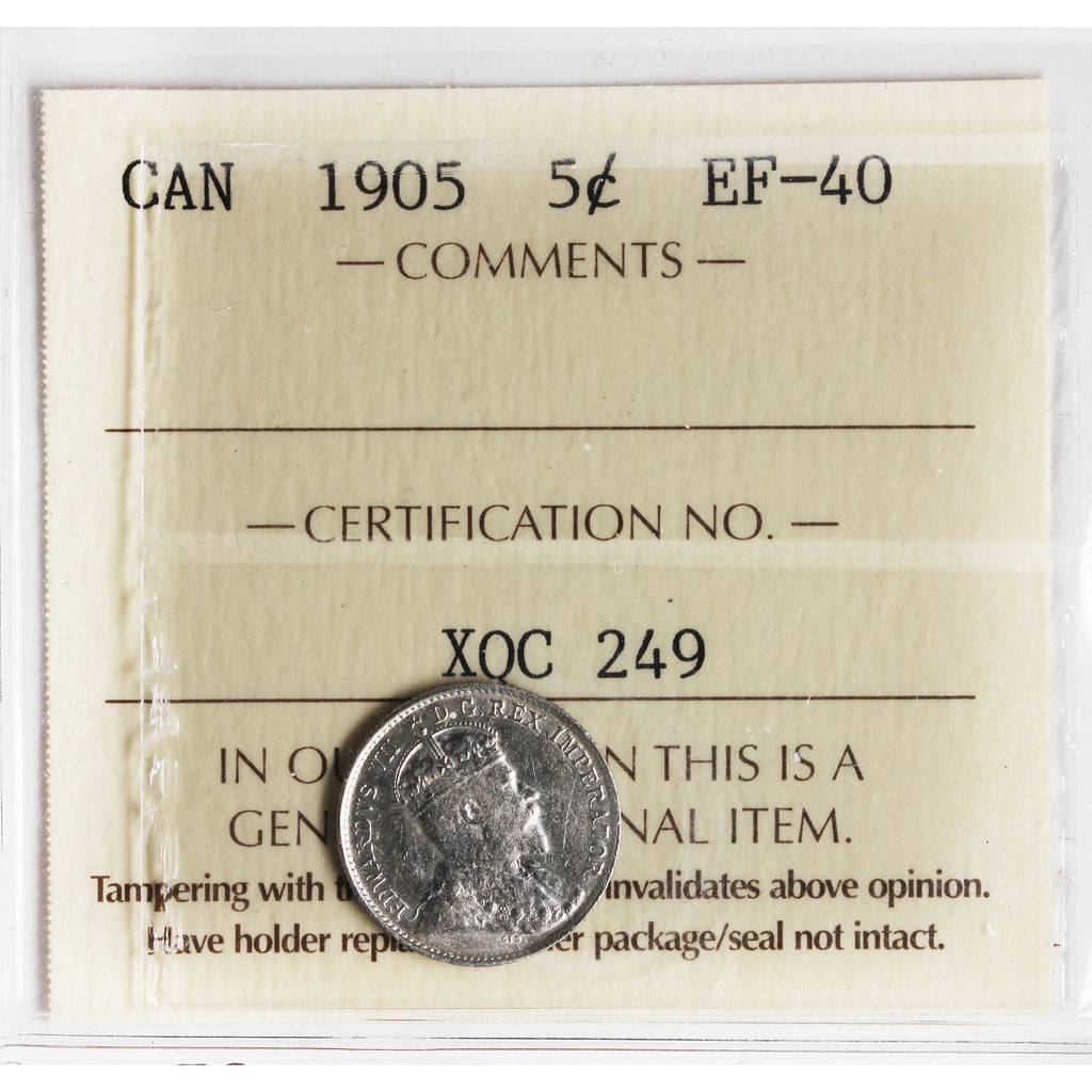 1905 Canada 5-cents ICCS Certified EF40
