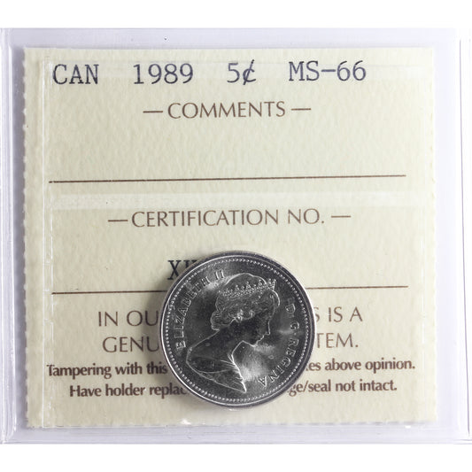 1989 Canada 5-cents ICCS Certified MS66