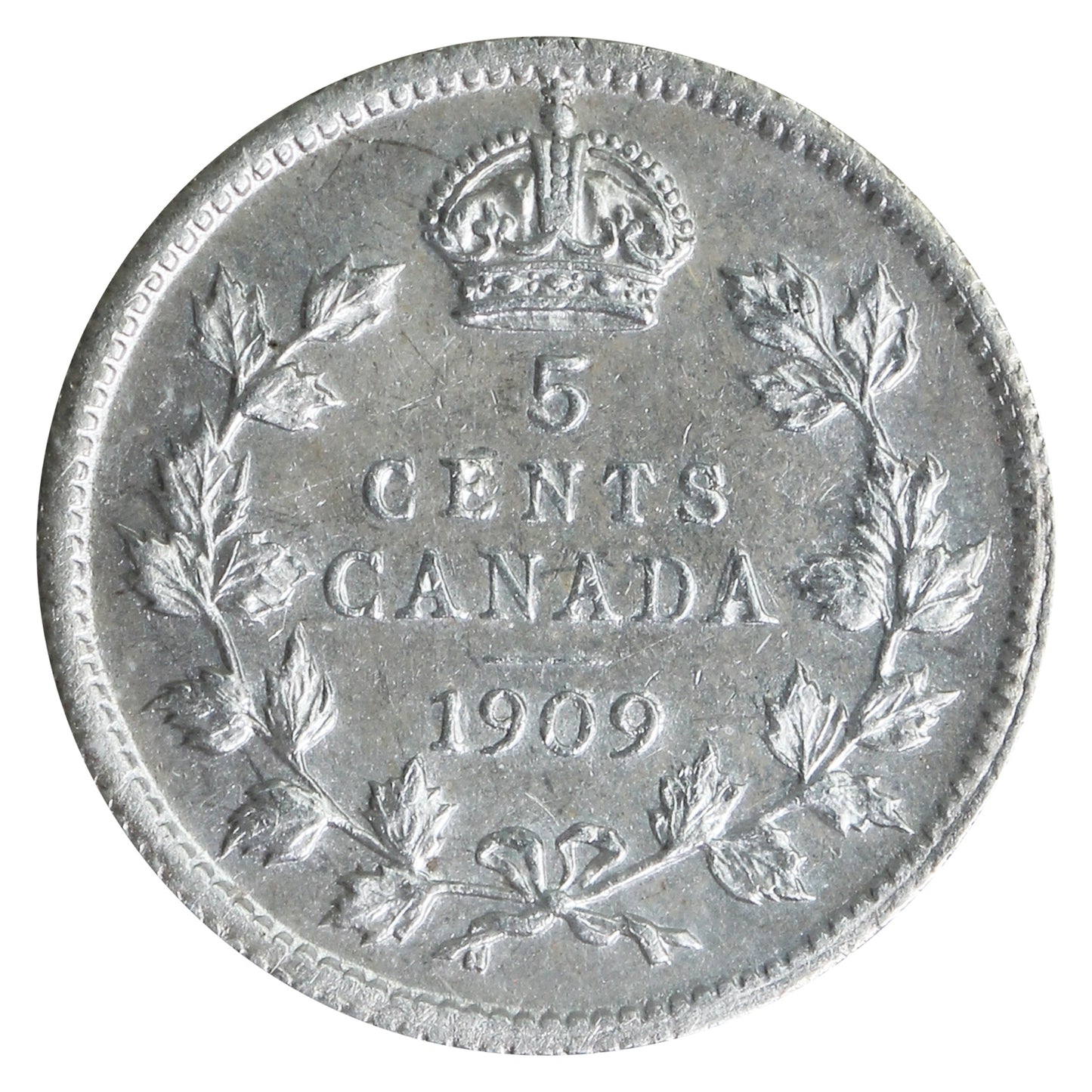 1909 Pointed Leaves Canada 5-cents ICCS Certiifed EF40
