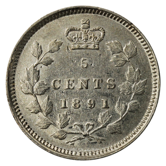 1891 Obv. 2 Canada 5-cents Almost Uncirculated (AU50) $