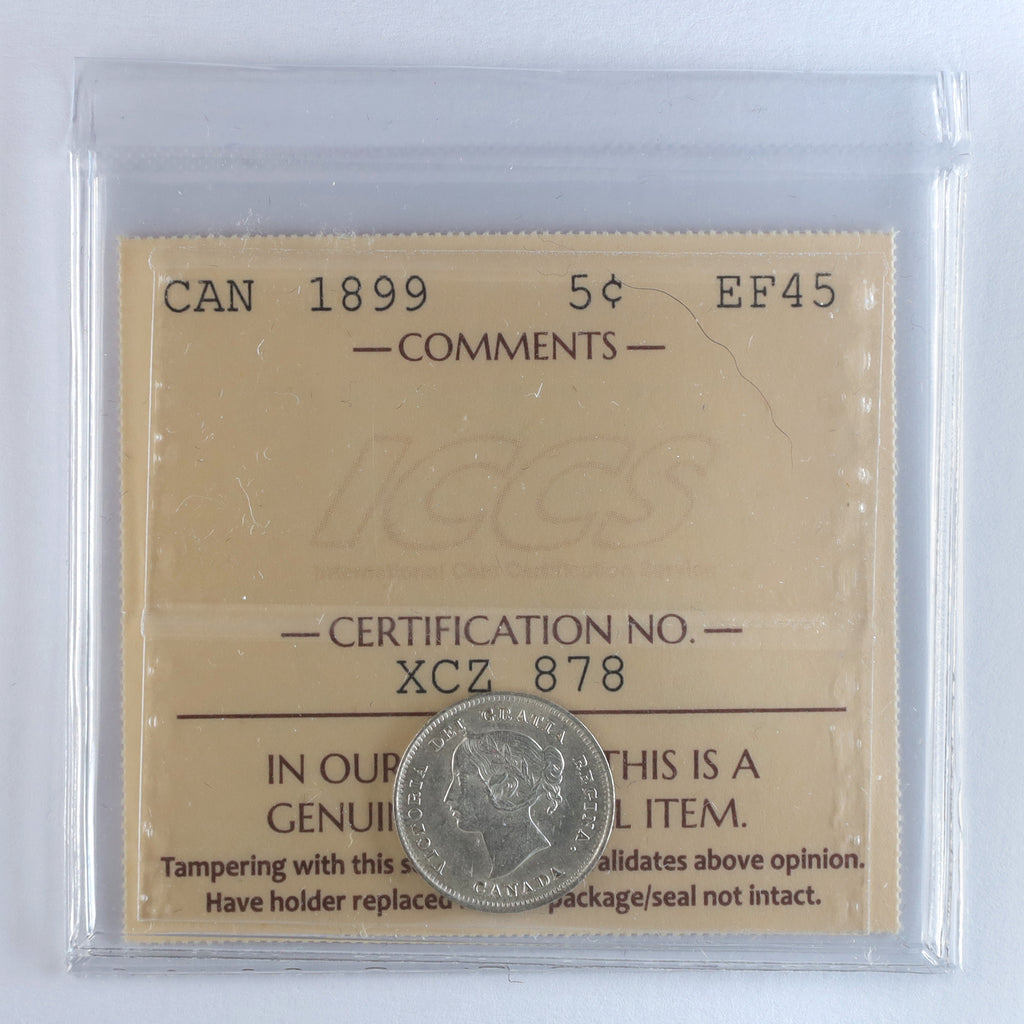 1899 Canada 5-cents ICCS Certified EF45