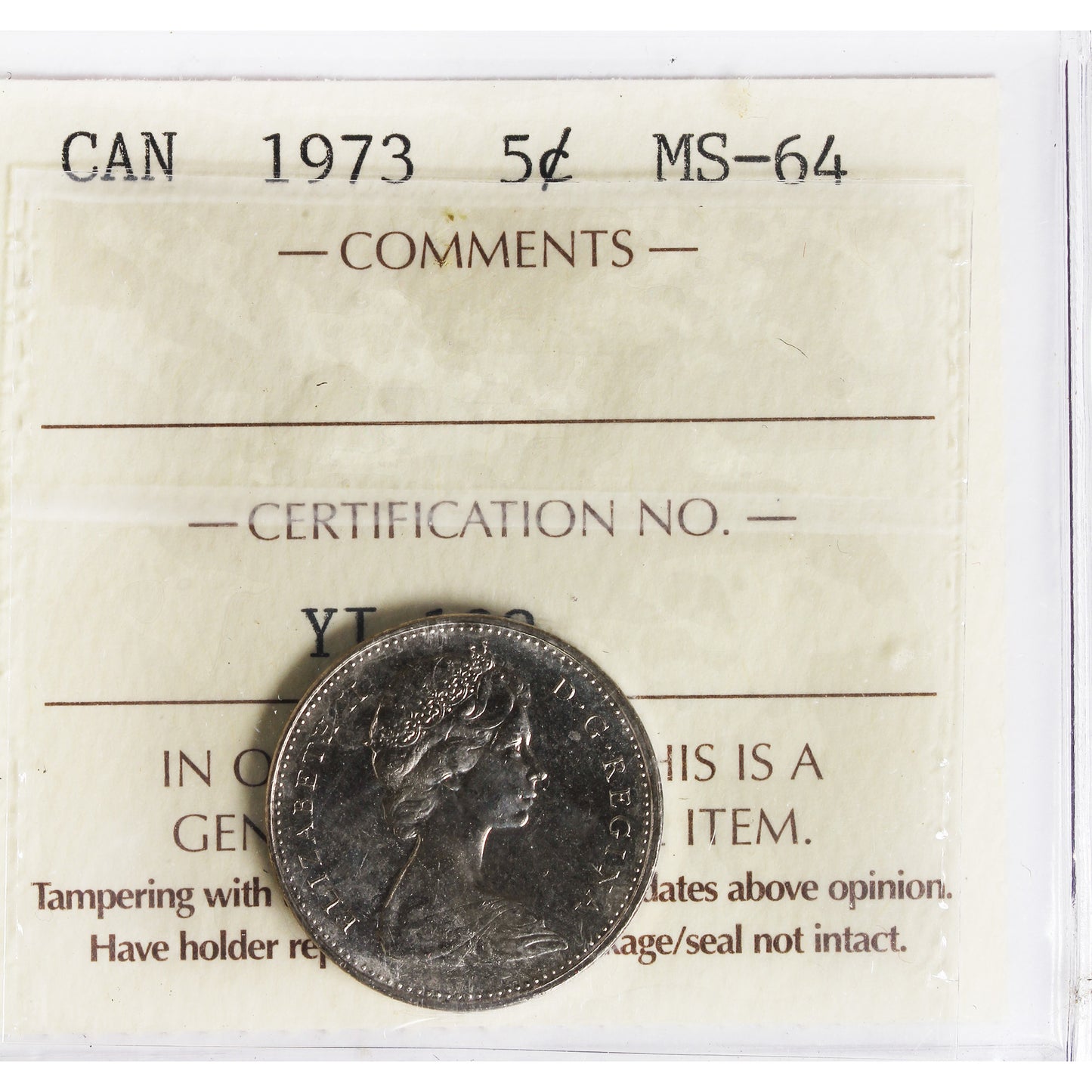 1973 Canada 5-cents ICCS Certified MS64