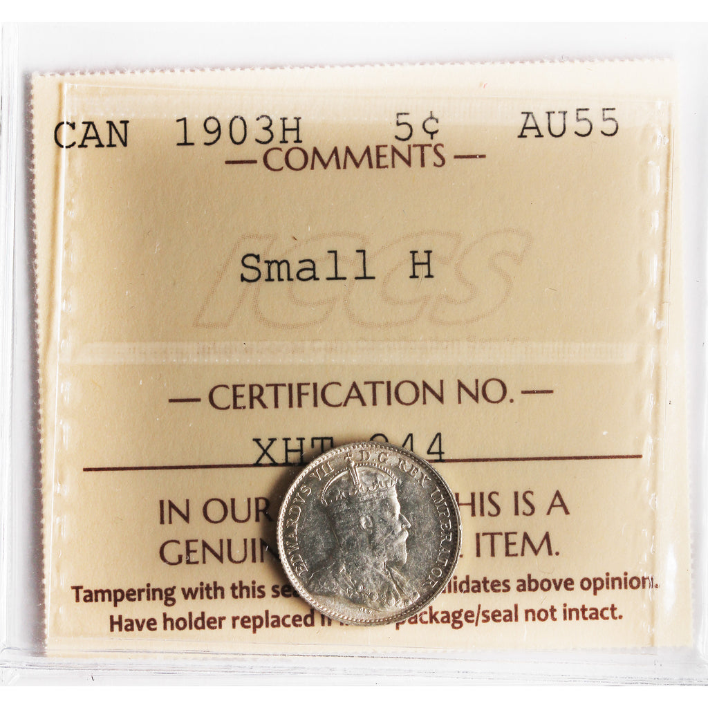 1903H Small H Canada 5-cents ICCS Certified AU55