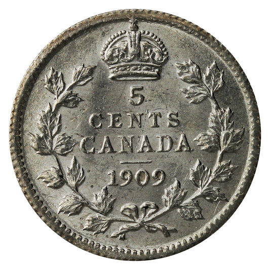 1909 Pointed Leaves Canada 5-cents AU-UNC (AU55) $