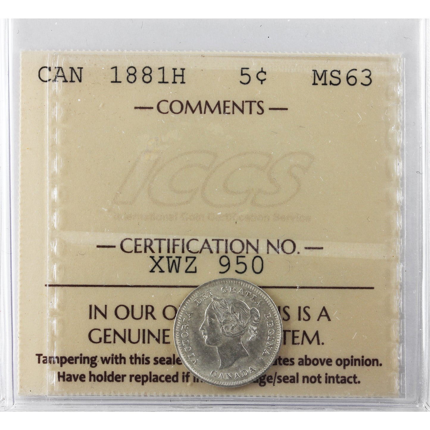 1881H Canada 5-cents ICCS Certified MS63 (XWZ 950)