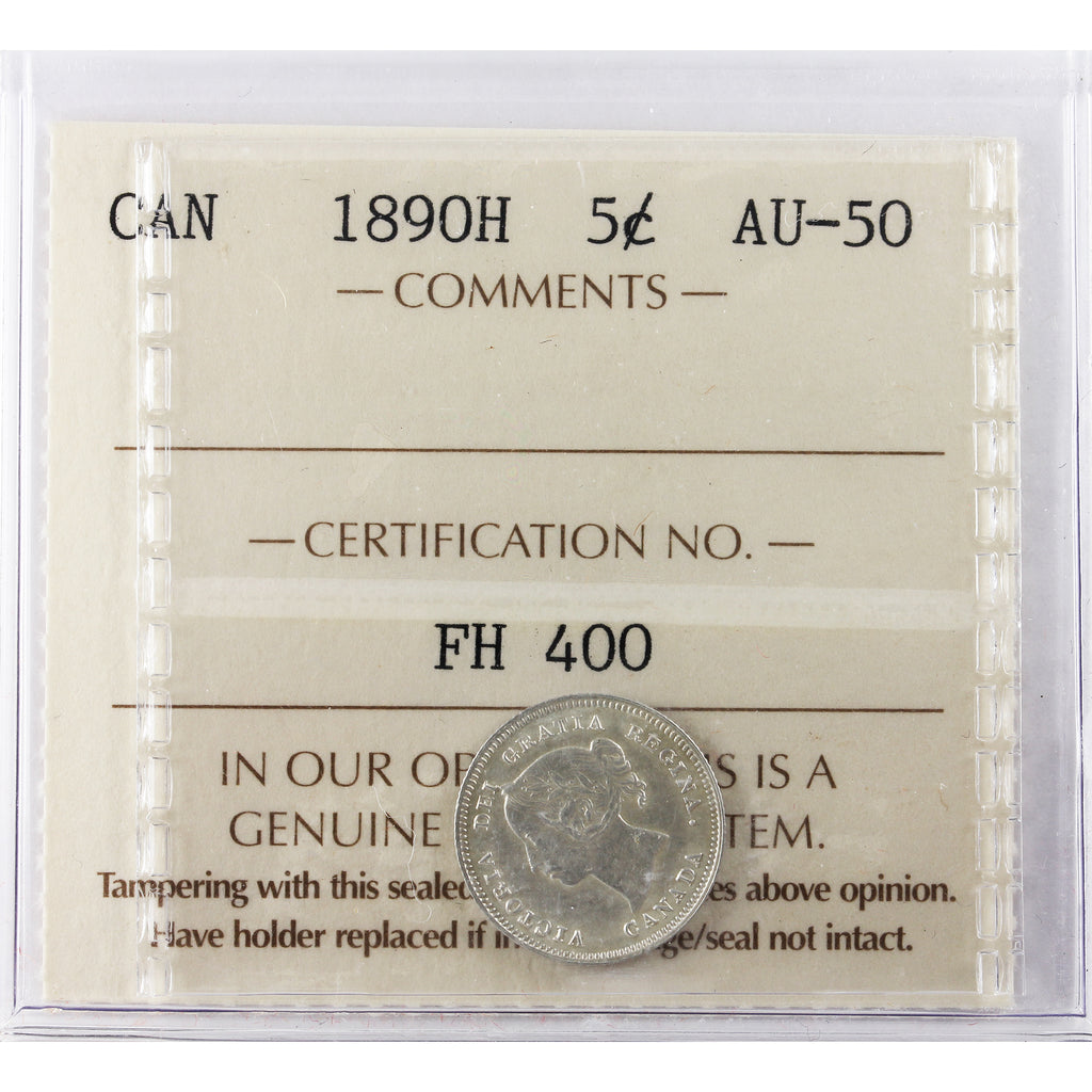 1890H Canada 5-cents ICCS Certified AU50
