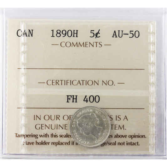 1890H Canada 5-cents ICCS Certified AU50