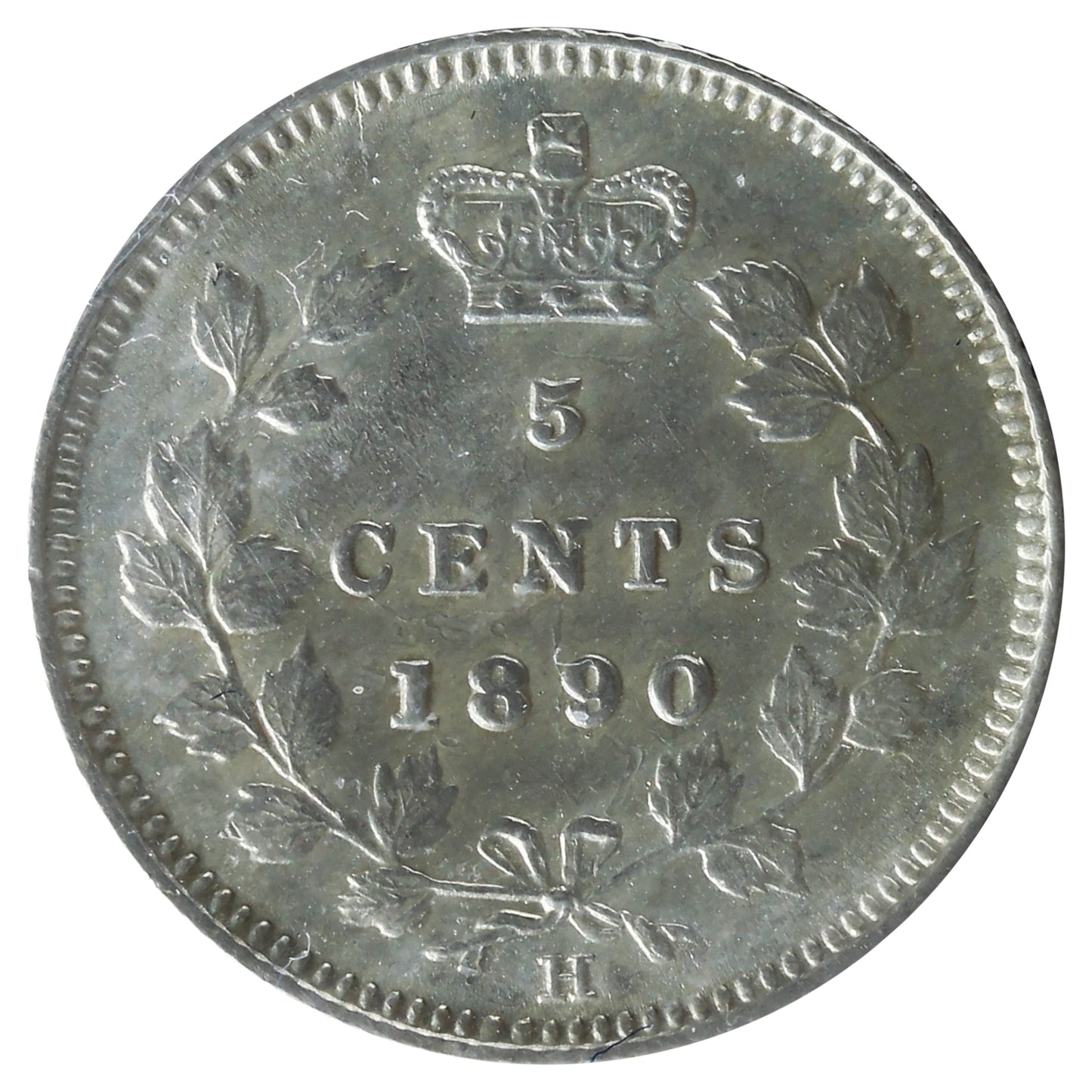 1890H Canada 5-cents ICCS Certified AU50