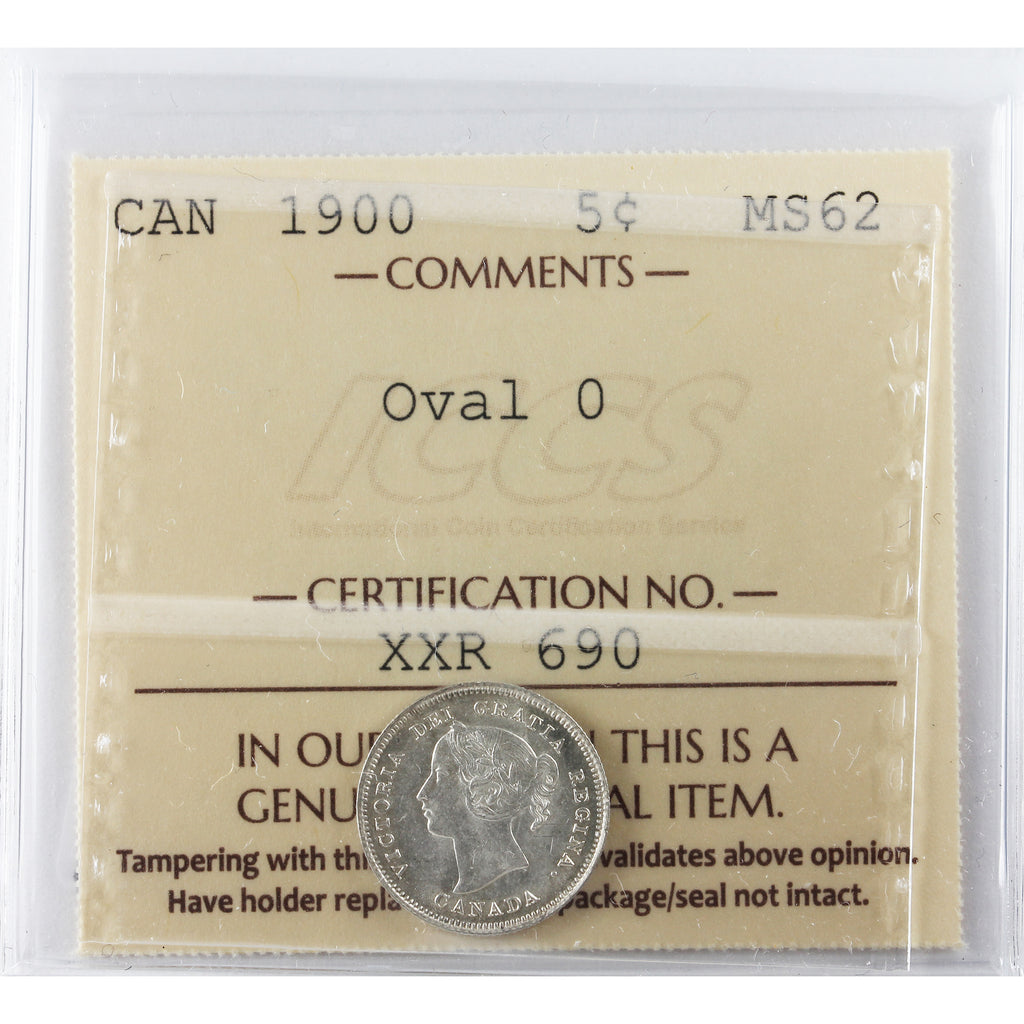 1900 Oval 0 Canada 5-cents ICCS Certified MS62 (XXR 690)