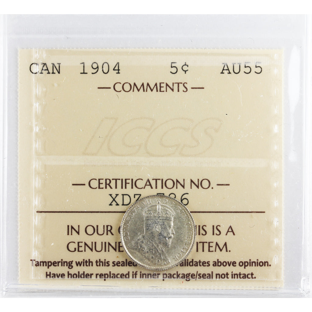 1904 Canada 5-cents ICCS Certified AU55