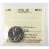 1930 Canada 5-cents ICCS Certified MS63 (XQX 726)