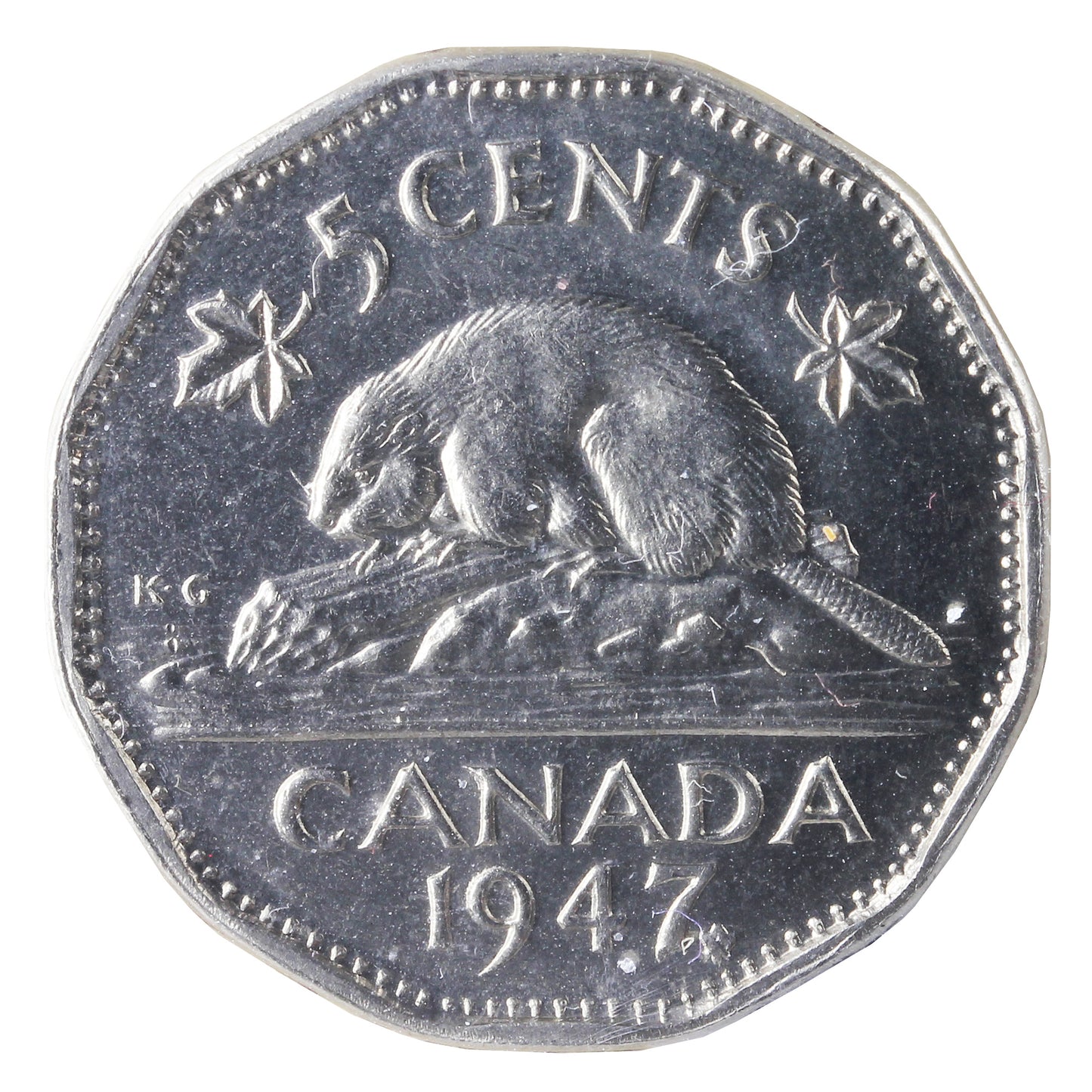 1947 Maple Leaf Canada 5-cents ICCS Certified MS65 (XKV 919)