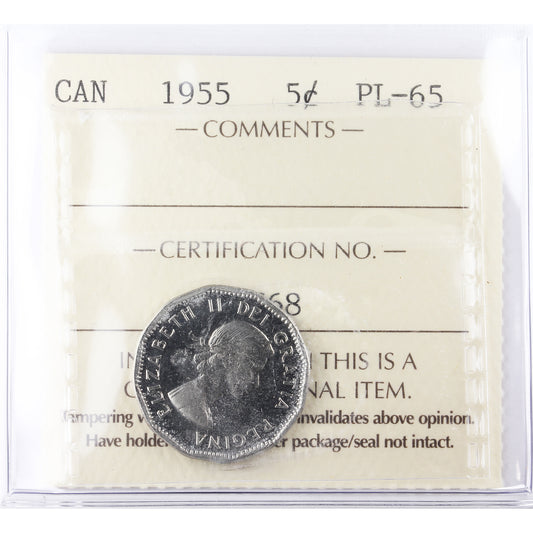 1955 Canada 5-cents ICCS Certified PL-65