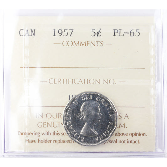 1957 Canada 5-cents ICCS Certified PL-65