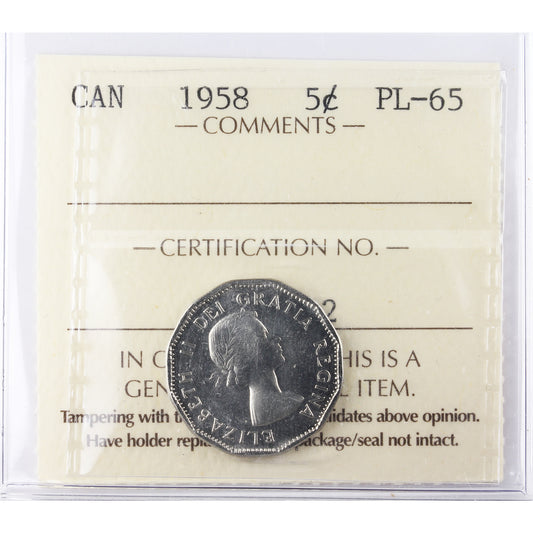 1958 Canada 5-cents ICCS Certified PL-65