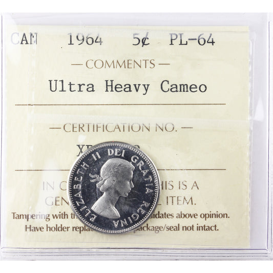 1964 Canada 5-cents ICCS Certified PL64 Ultra Heavy Cameo