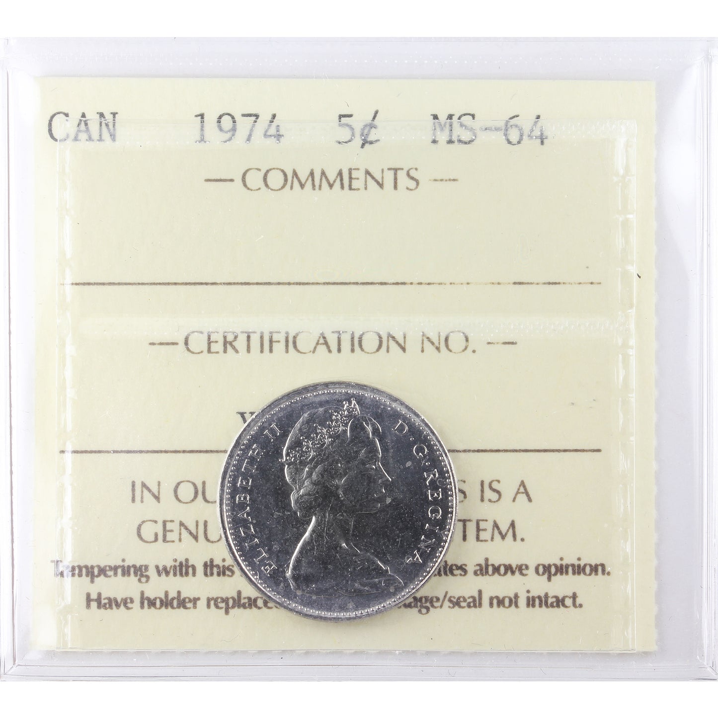 1974 Canada 5-cents ICCS Certified MS64
