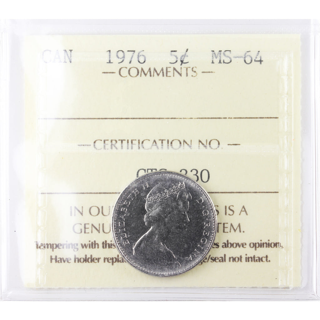 1976 Canada 5-cents ICCS Certified MS64