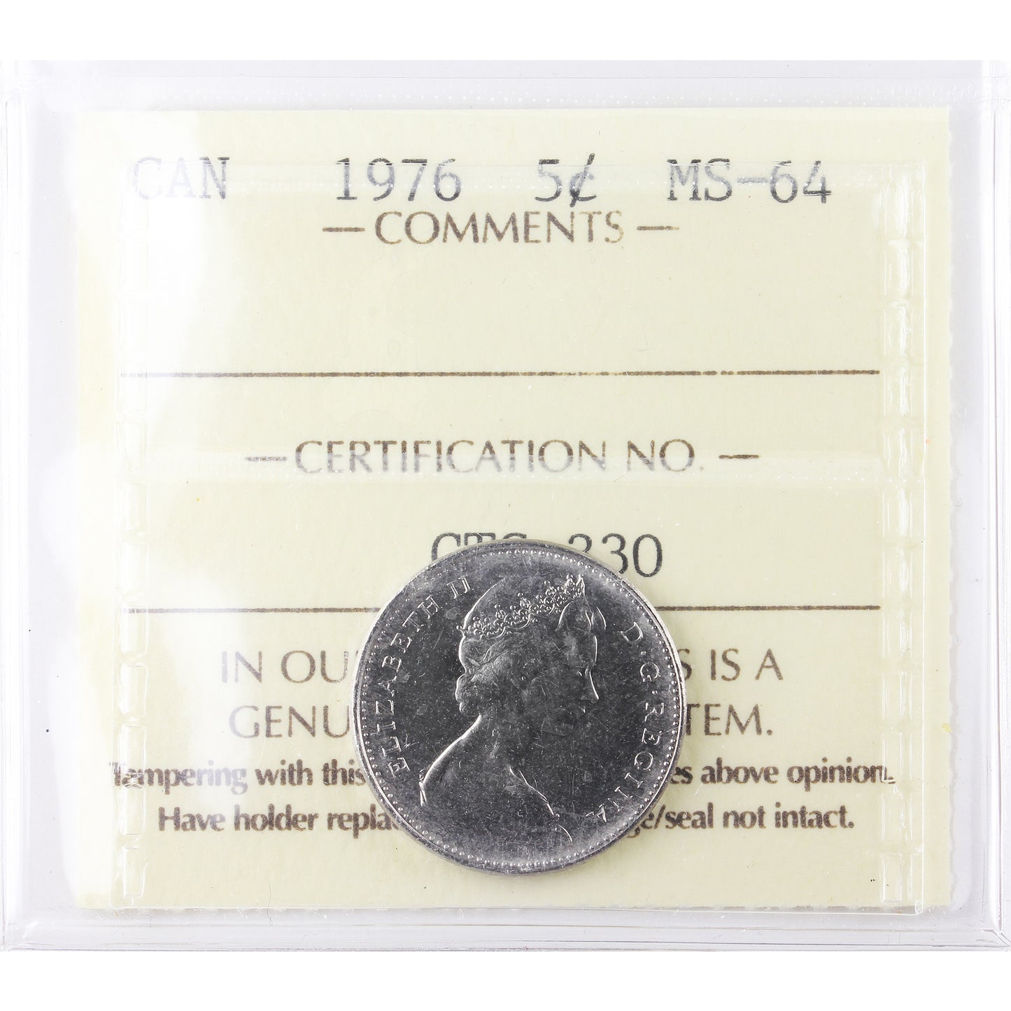 1976 Canada 5-cents ICCS Certified MS64