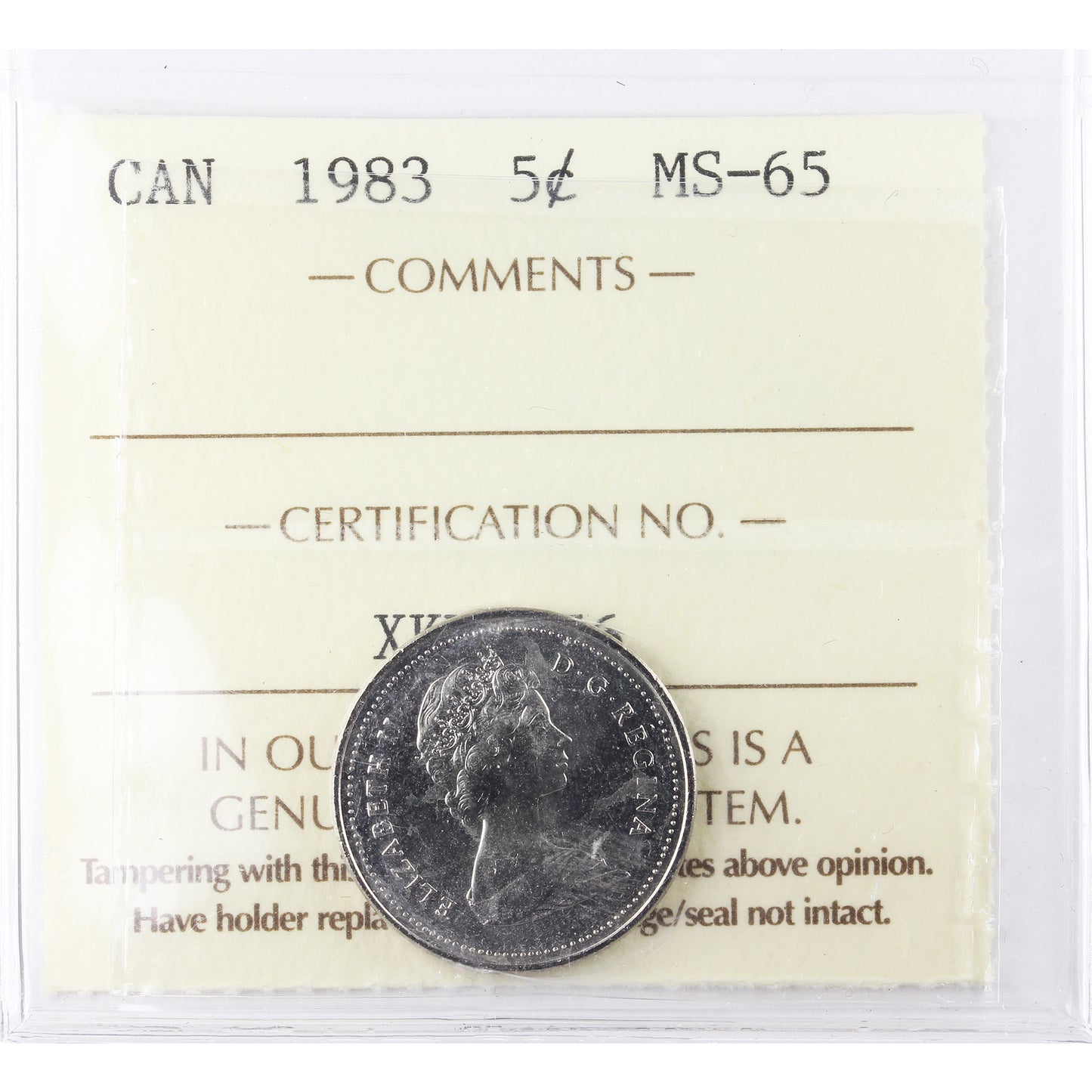 1983 Canada 5-cents ICCS Certified MS65