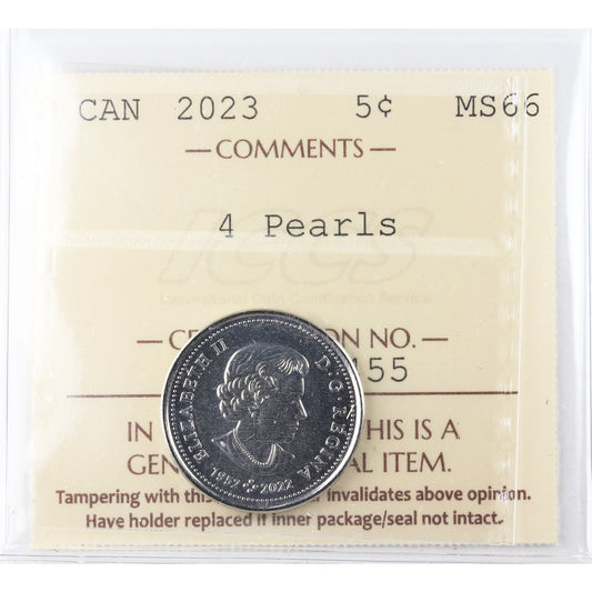2023 QEII 4 Pearls Canada 5-cents ICCS Certified MS-66