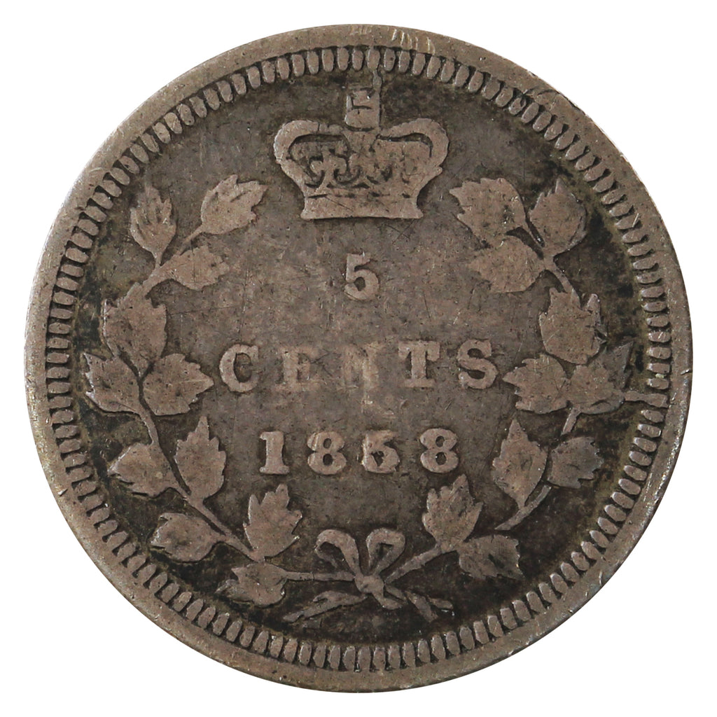 1858 Large Date Canada 5-cents Very Good (VG8) $