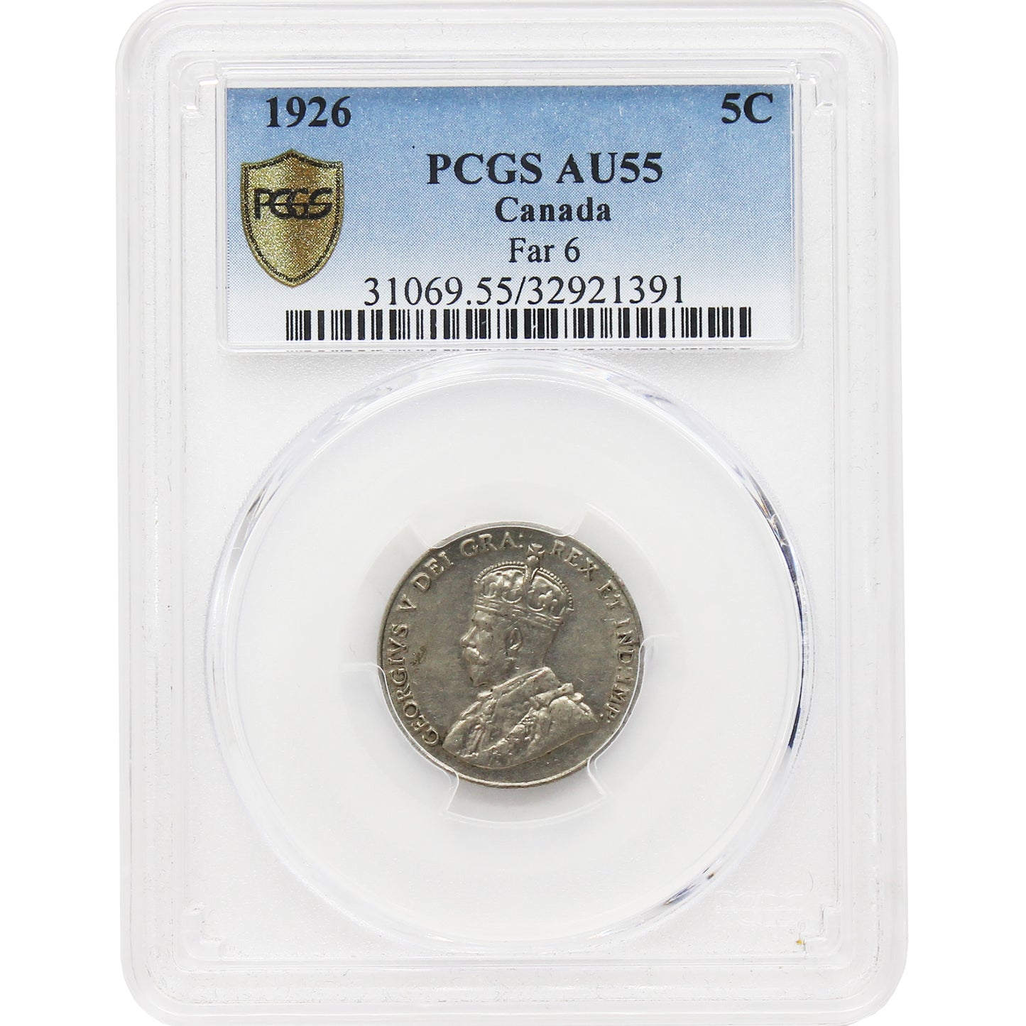 1926 Far 6 Canada 5-cents PCGS Certified AU55