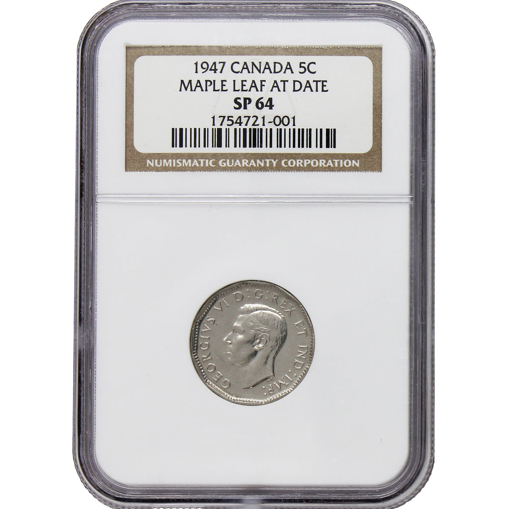 1947 Maple Leaf Canada 5-cents NGC Certified SP64