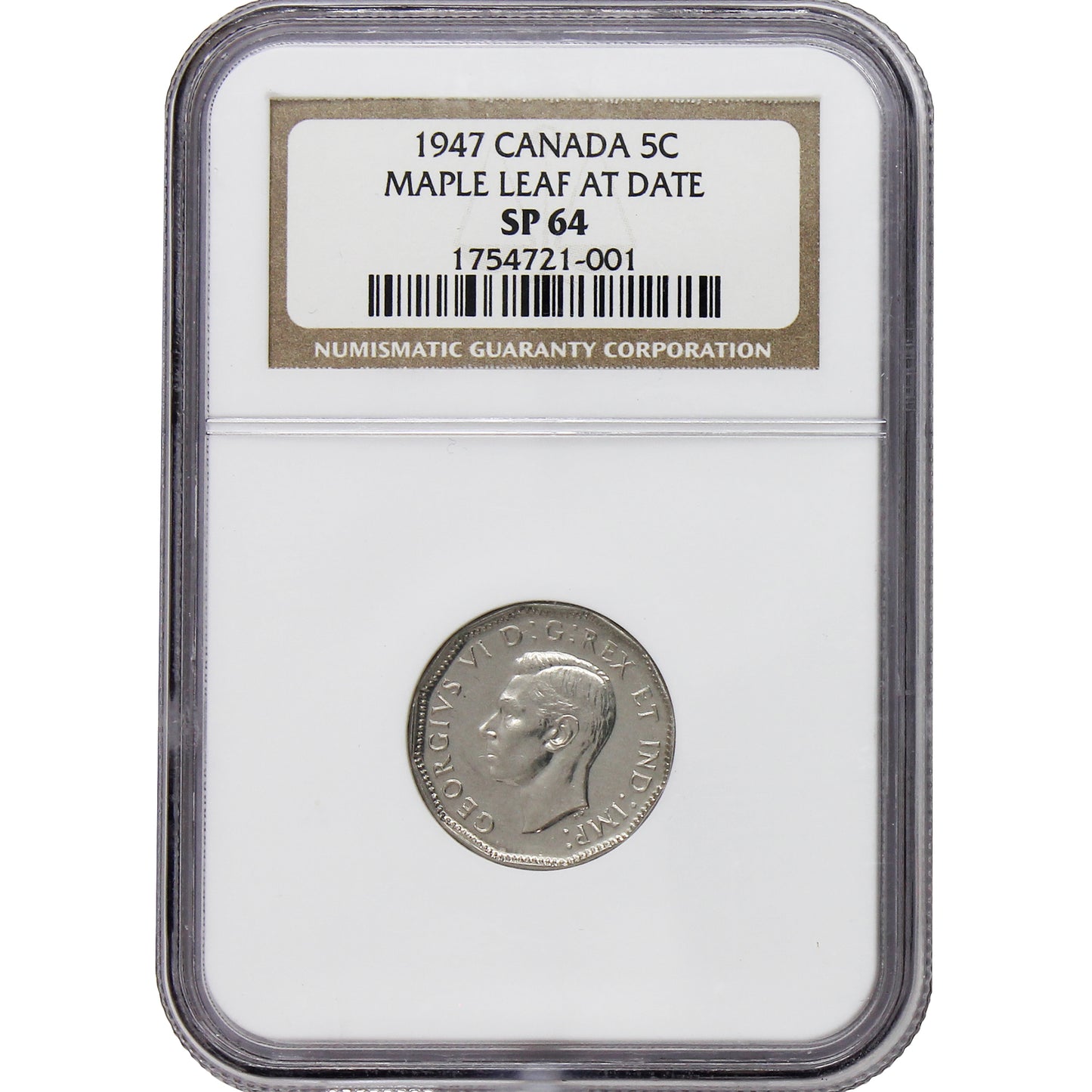 1947 Maple Leaf Canada 5-cents NGC Certified SP64
