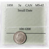 1858 Small Date Canada 5-cents Prestige Certified MS62 (100-1200)