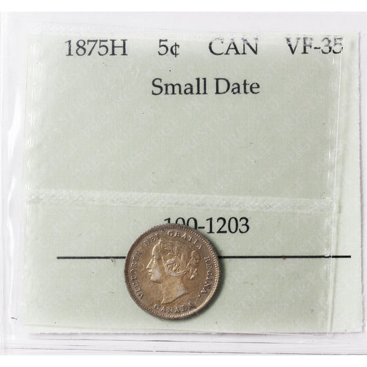 1875H Small Date Canada 5-cents Prestige Certified VF-35 (100-1203)