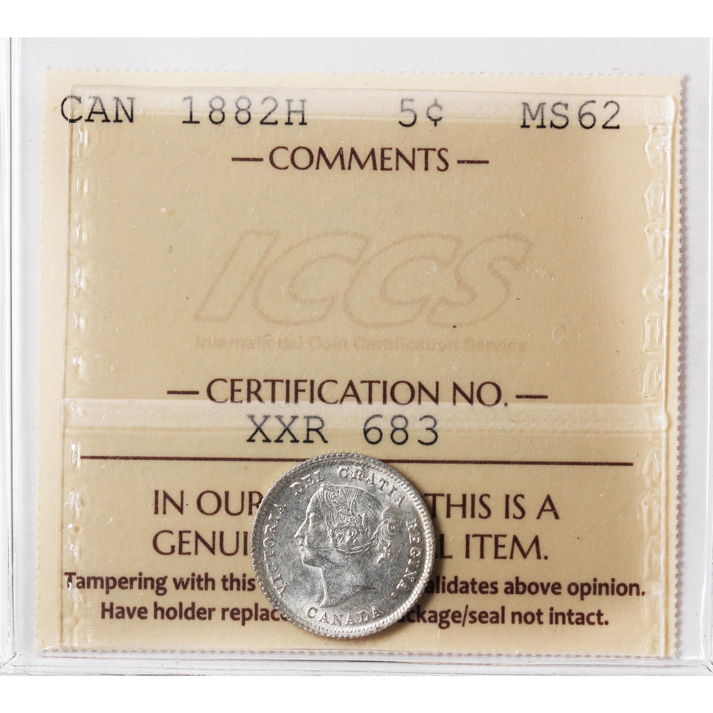 1882H Canada 5-cents ICCS Certified MS62 (XXR 683)