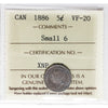 1886 Small 6 Canada 5-cents ICCS Certified VF20