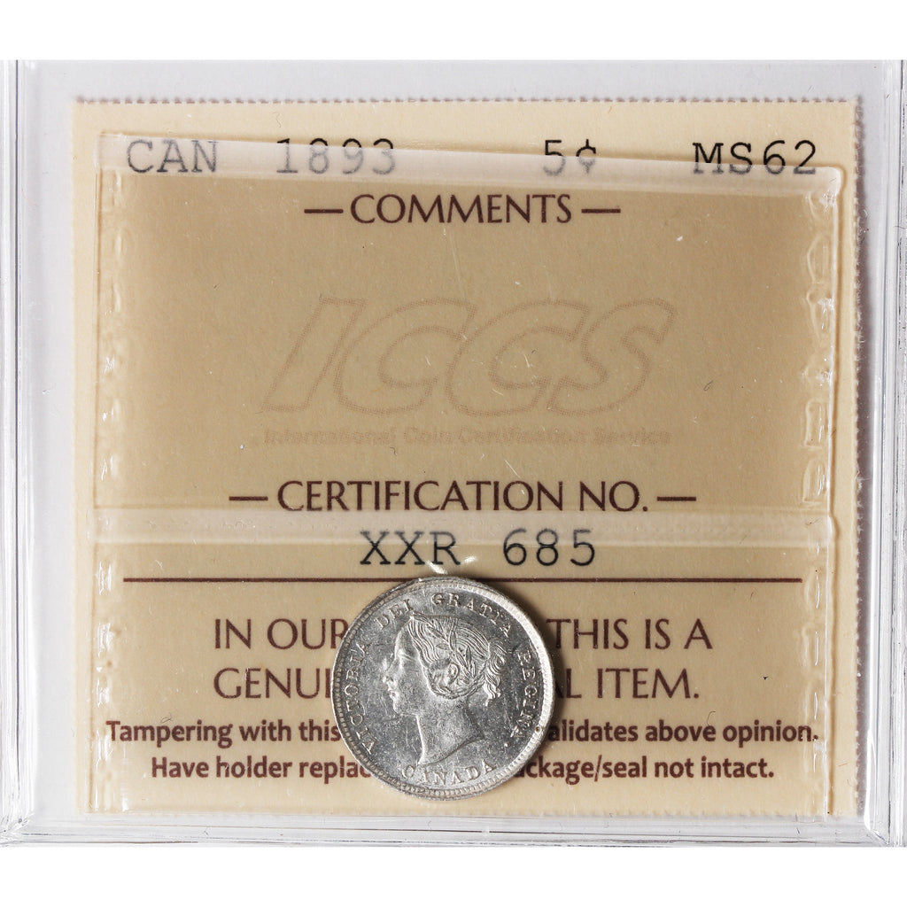 1893 Canada 5-cents ICCS Certified MS62 (XXR 685)