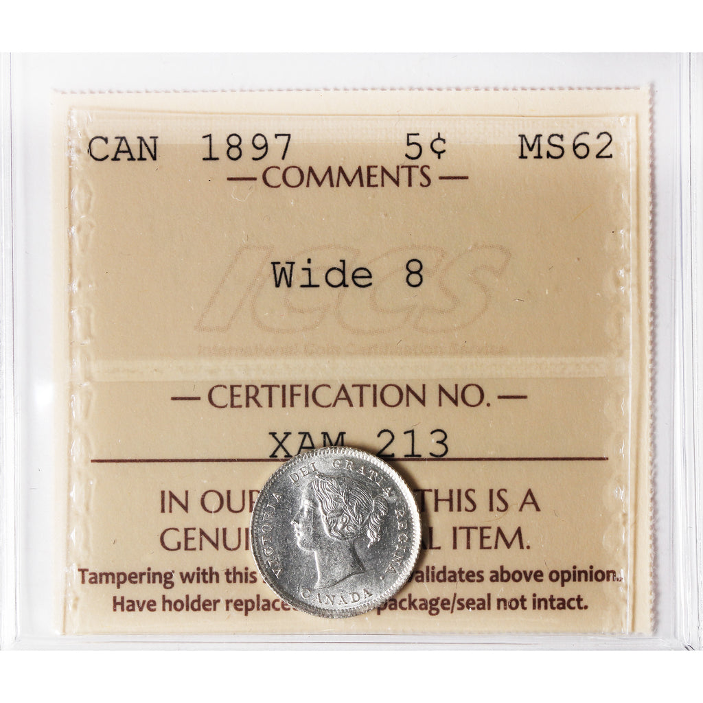 1897 Wide 8 Canada 5-cents ICCS Certified MS62 (XAM 213)