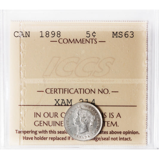 1898 Canada 5-cents ICCS Certified MS63 (XAM 214)