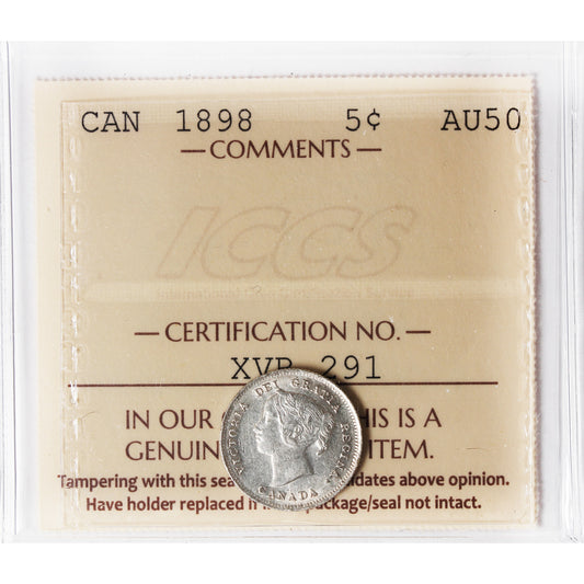 1898 Canada 5-cents ICCS Certified AU-50