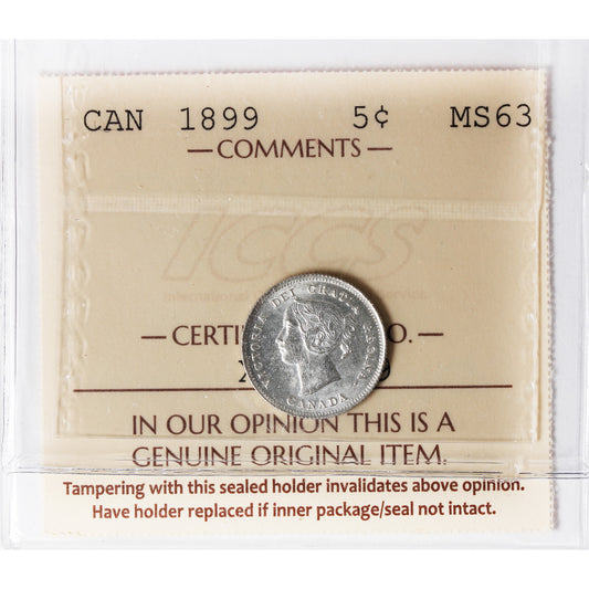 1899 Canada 5-cents ICCS Certified MS63 (XHT 229)