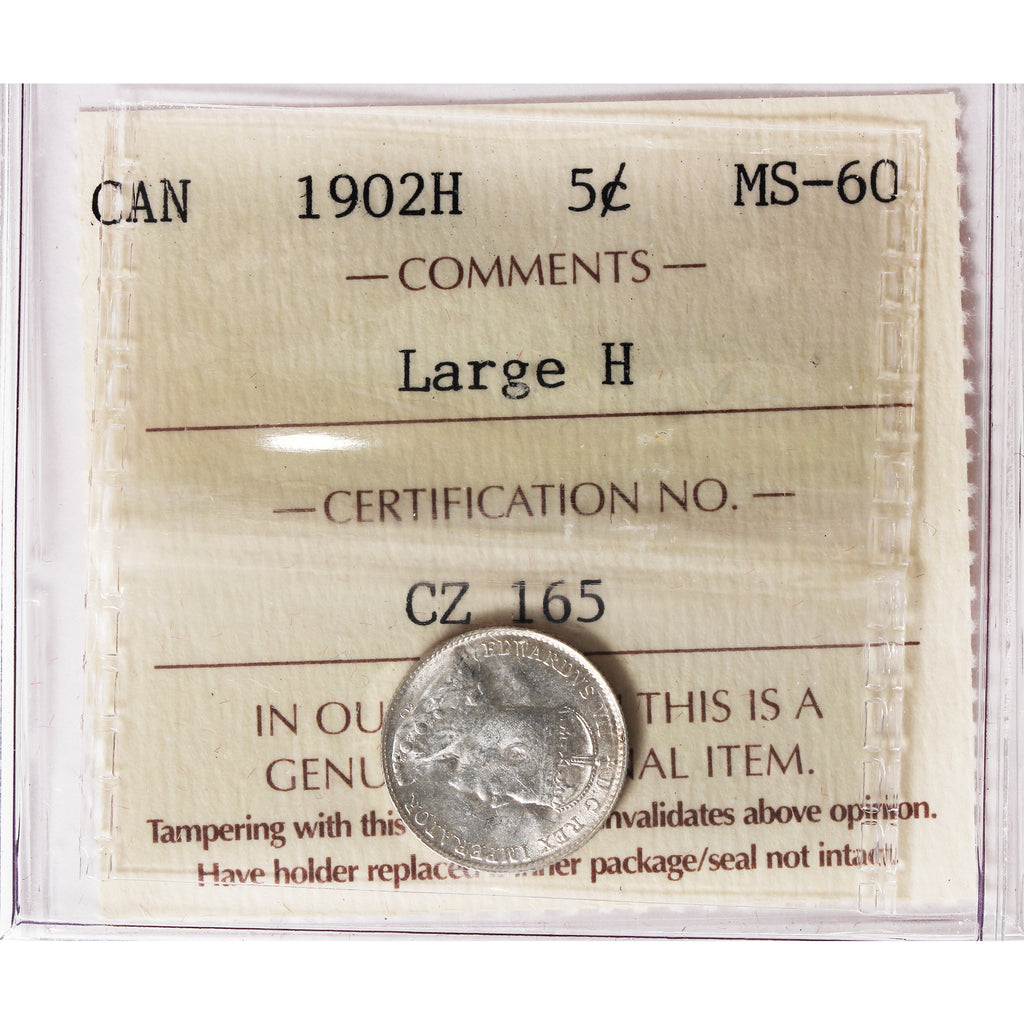 1902H Large H Canada 5-cents ICCS Certified MS60