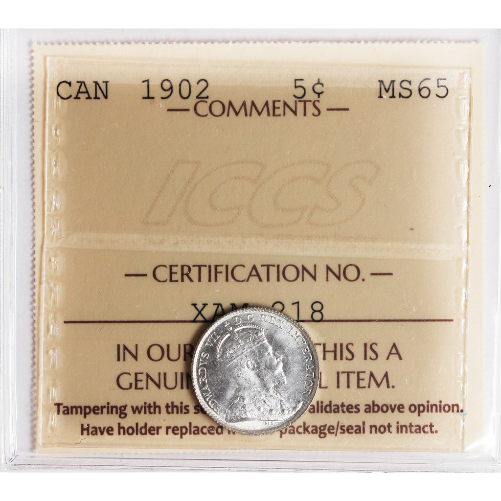 1902 Canada 5-cents ICCS Certified MS65 (XAM 218)