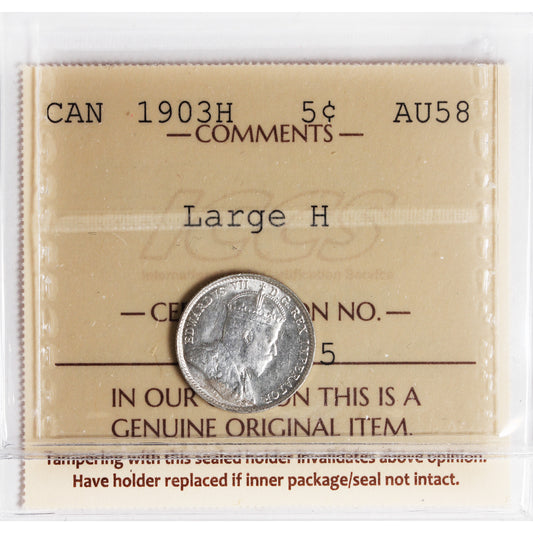 1903H Large H Canada 5-cents ICCS Certified AU58