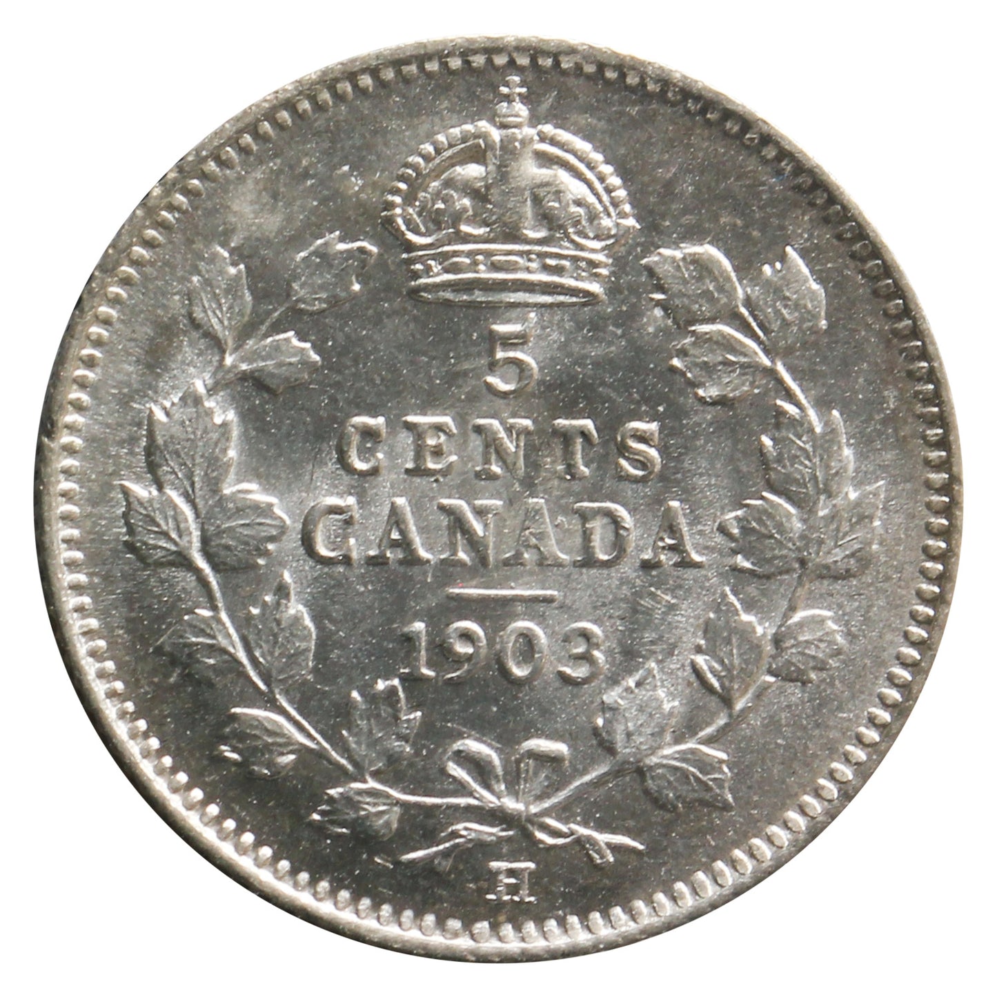 1903H Large H Canada 5-cents ICCS Certified AU58