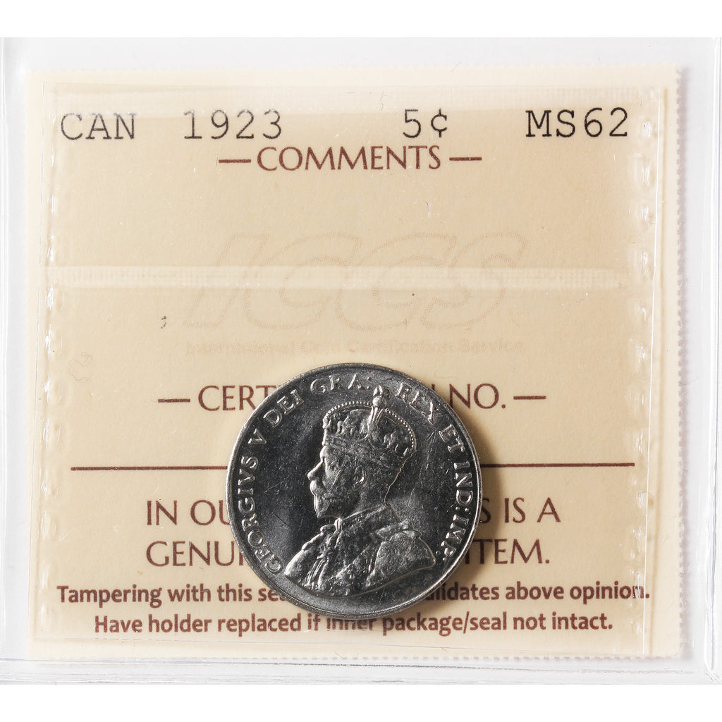 1923 Canada 5-cents ICCS Certified MS62 (XHT 269)