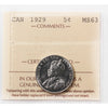 1929 Canada 5-cents ICCS Certified MS63