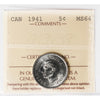 1941 Canada 5-cents ICCS Certified MS64 (XHT 327)