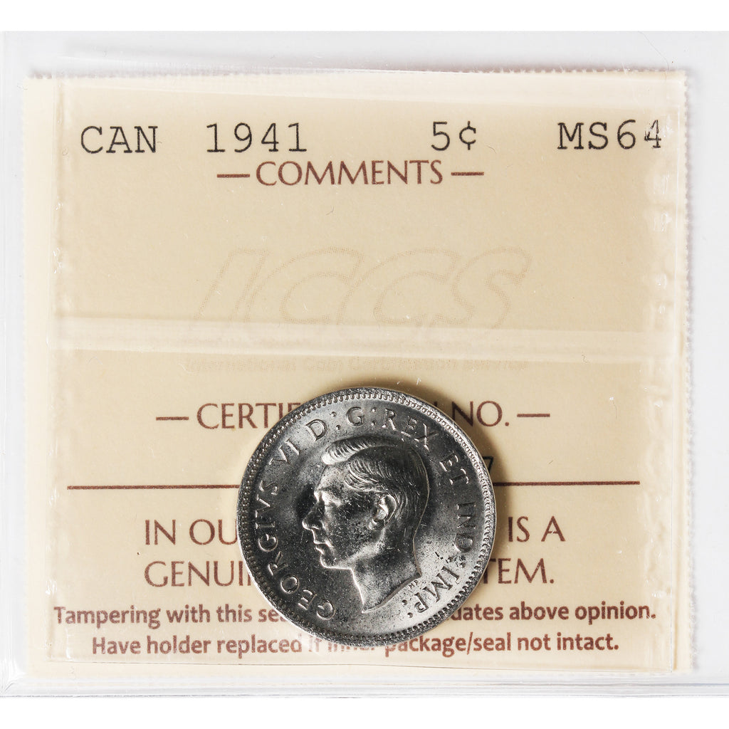 1941 Canada 5-cents ICCS Certified MS64 (XHT 327)