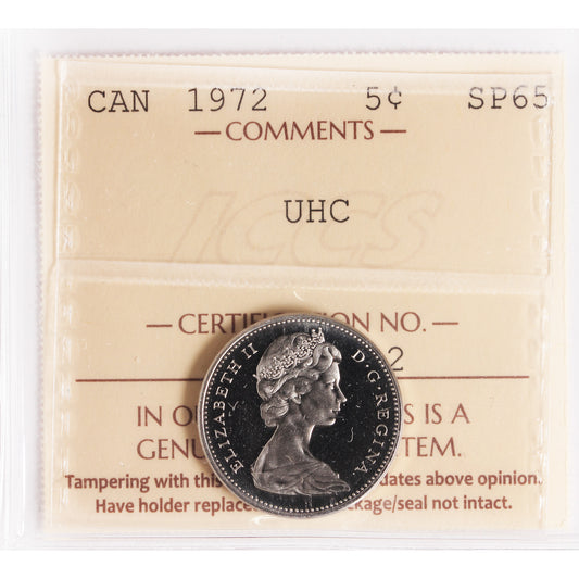 1972 Canada 5-cents ICCS Certified SP65 Ultra Heavy Cameo