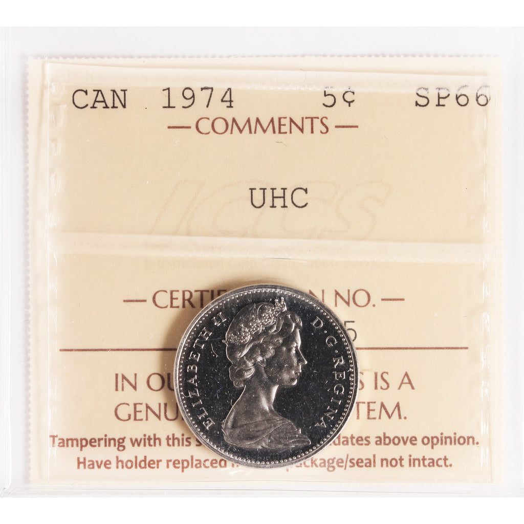 1974 Canada 5-cents ICCS Certified SP66 Ultra Heavy Cameo