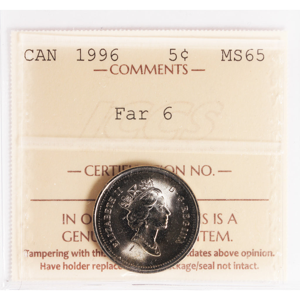 1996 Far 6 Canada 5-cents ICCS Certified MS65